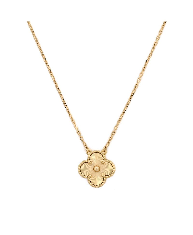 Pre-owned Pre-owned Van Cleef & Arpels Van Cleef & Arpels Vintage Alhambra Pendant Necklace Guilloche 18k Gold, 14.75 - 16.5"