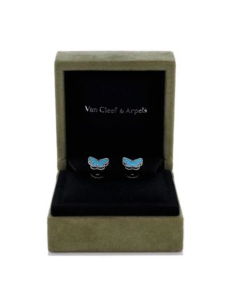  Sweet Alhambra Butterfly Stud Earrings 18K White Gold and Turquoise