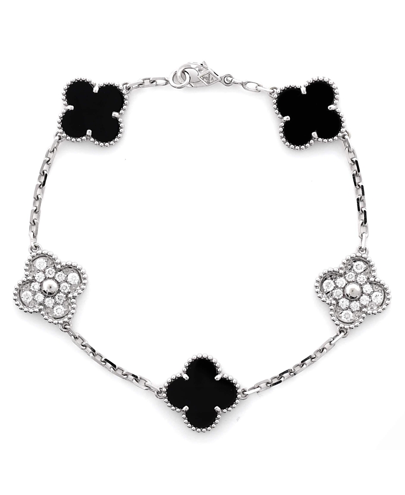 Pre-owned Pre-owned Van Cleef & Arpels  Van Cleef & Arpels Vintage Alhambra 5 Motifs Bracelet 18k White Gold And Onyx With Diamond