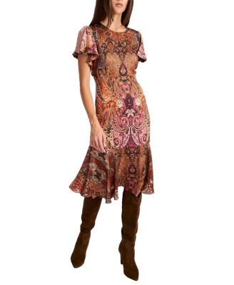  Grazia Flutter Sleeve Sheath Dress in Printed Charmeuse