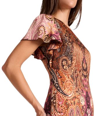  Grazia Flutter Sleeve Sheath Dress in Printed Charmeuse