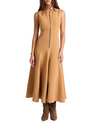 Sunny Sleeveless Midi Dress with Front Zipper in Stretch Crepe