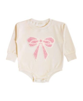 Girls' Pearl Bow Patch Long Sleeve Romper - Baby