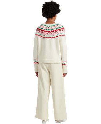 Women's Wool-Cashmere Bow Fair Isle Sweater