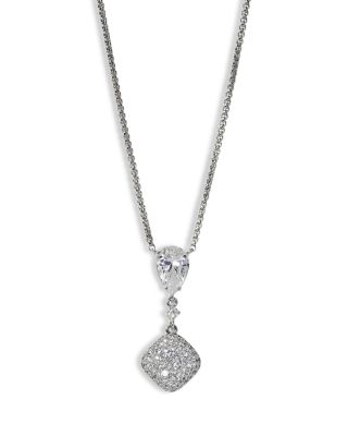 Crushed Cubic Zirconia Cushion Pendant Necklace, 16-18"