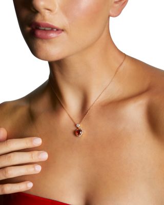 Le Bisou Red Cubic Zirconia Heart Halo Pendant Necklace, 16-18"