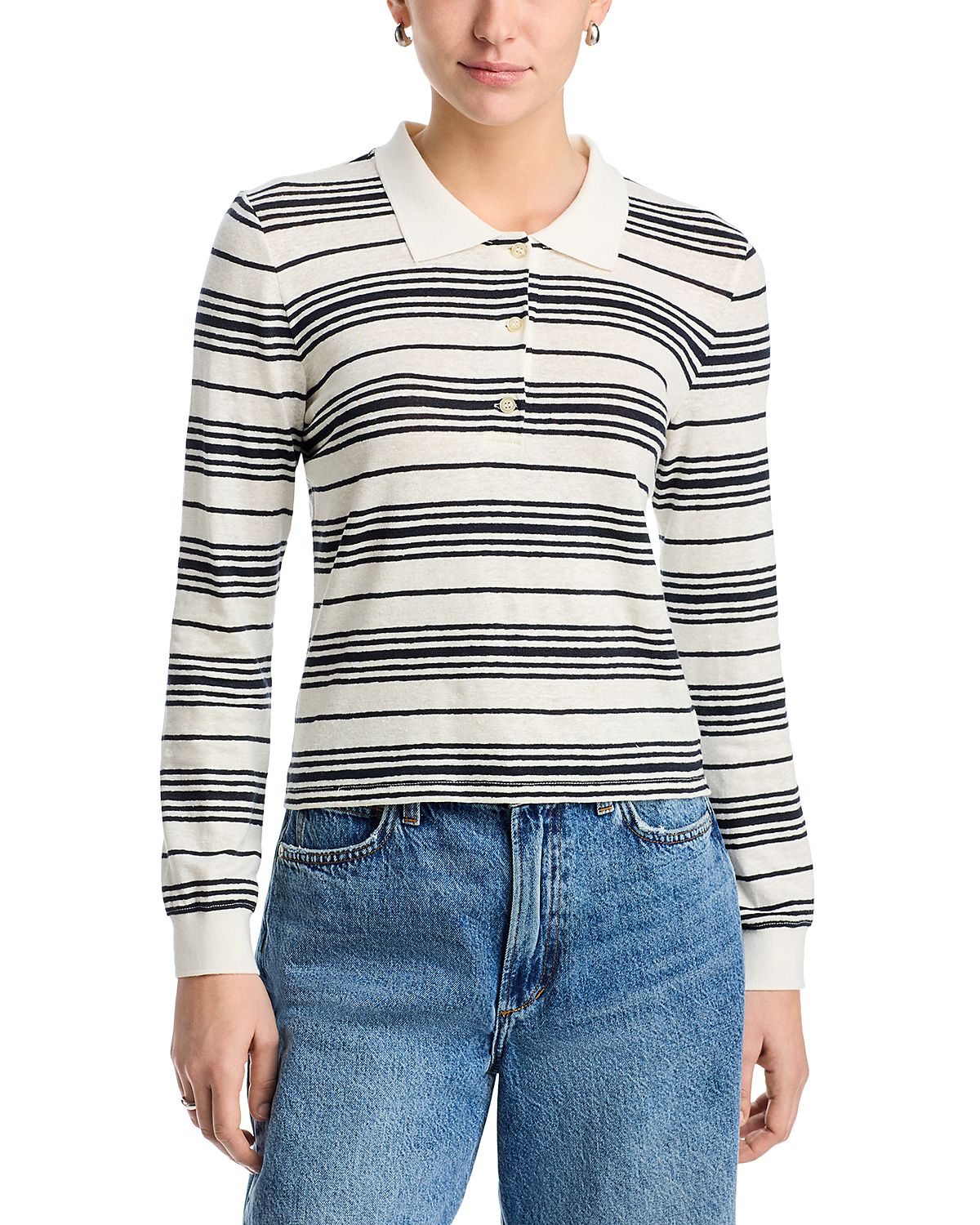 Frame The Striped Long Sleeve Polo