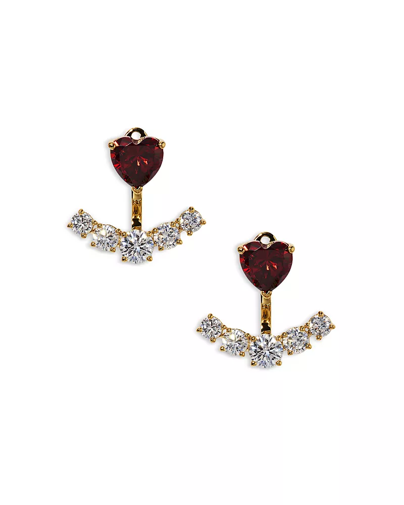 Nadri Le Bisou Red Cubic Zirconia Heart Jacket Earrings