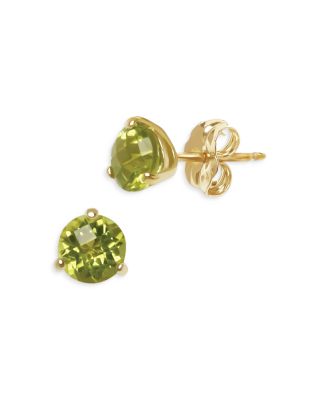 Gemstone Three Prong Stud Earrings in 14K Yellow Gold