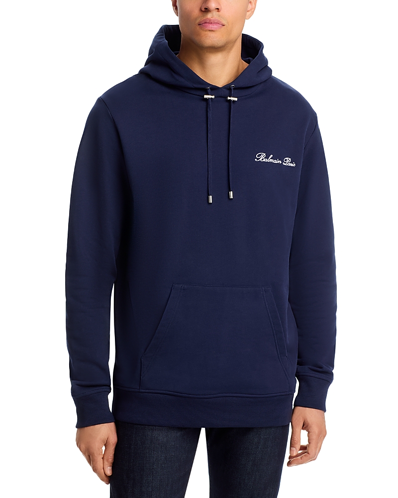 Balmain Signature Logo Hoodie In Blue