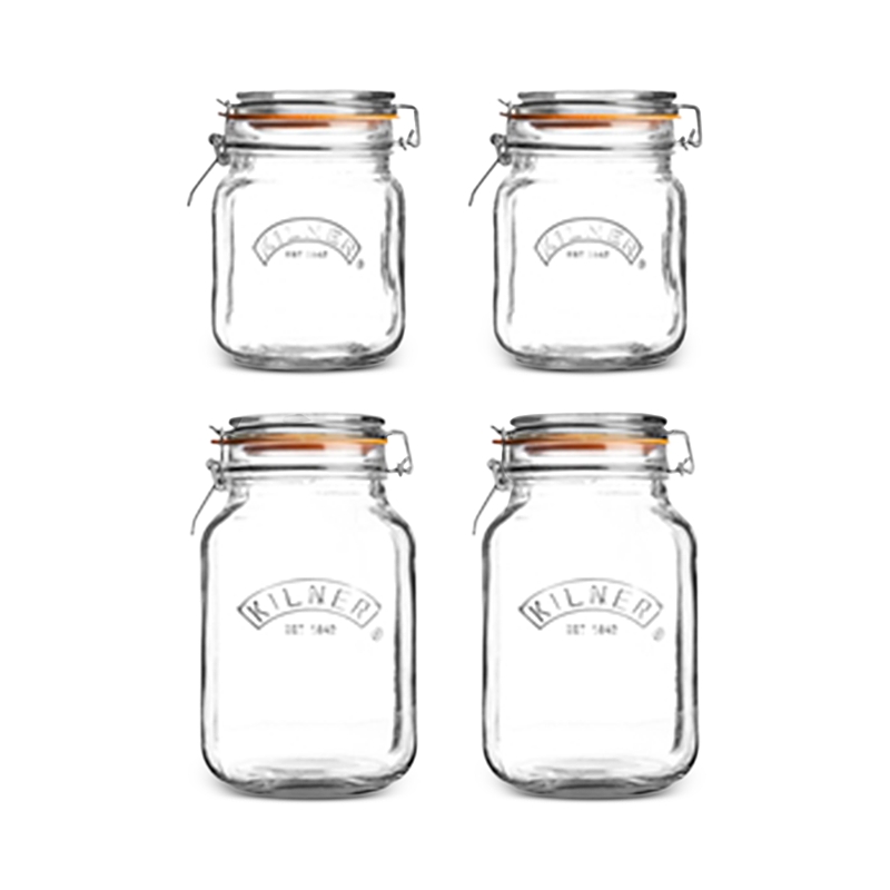 Kilner Set Of 4 Square Clip Top Jars In Transparent