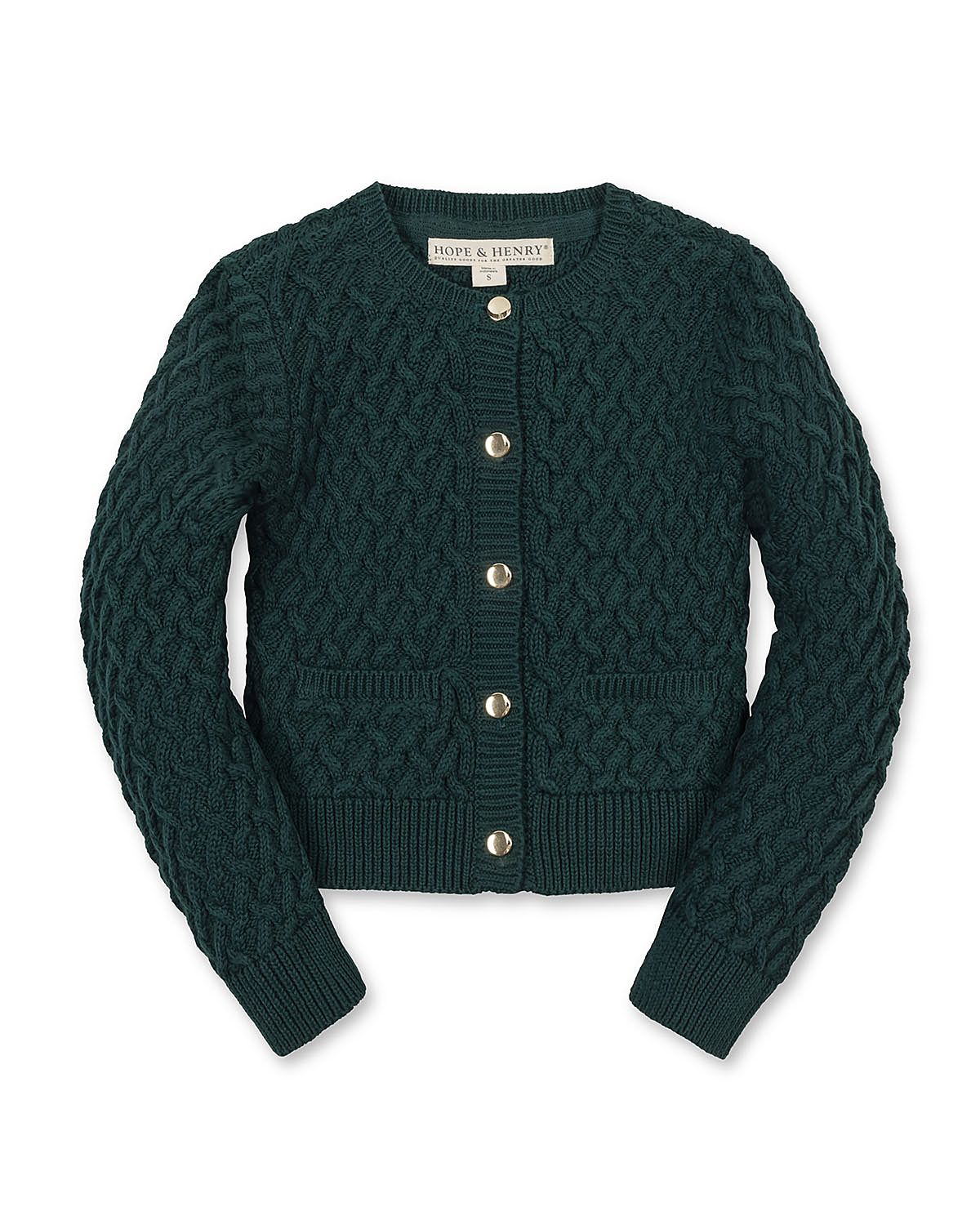 Hope & Henry Girls' Organic Long Sleeve Herringbone Cardigan Sweater - Little Kid, Big Kid