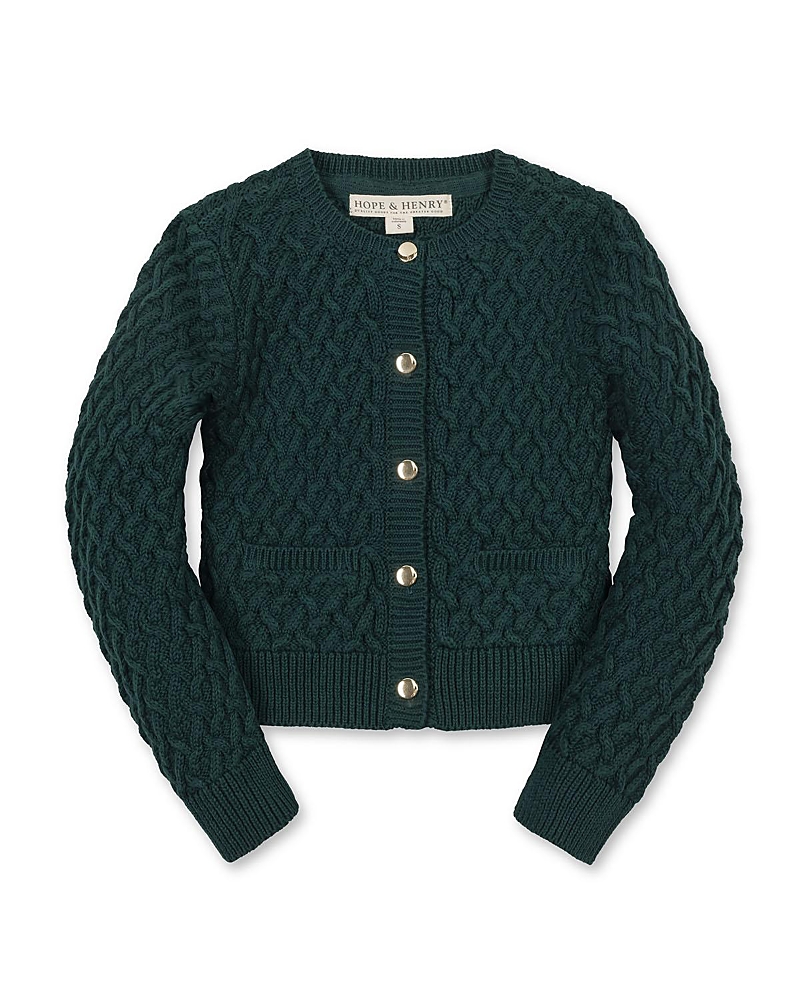 Hope & Henry Kids' Organic Long Sleeve Herringbone Cardigan Sweater In Green