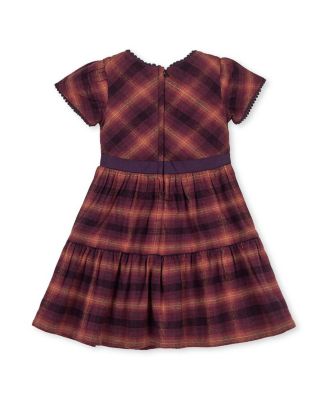 Girls' Organic Puff Sleeve Tiered Flannel Dress with Sash - Little Kid, Big Kid