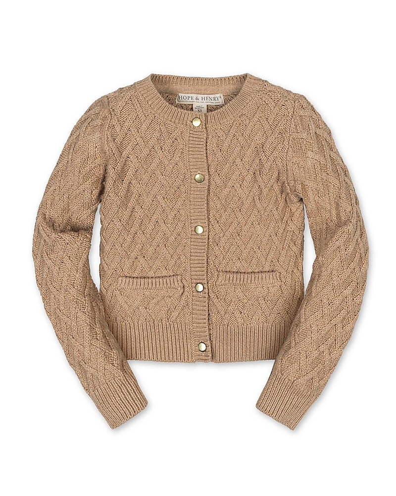 Hope & Henry Kids' Organic Long Sleeve Herringbone Cardigan Sweater In Brown