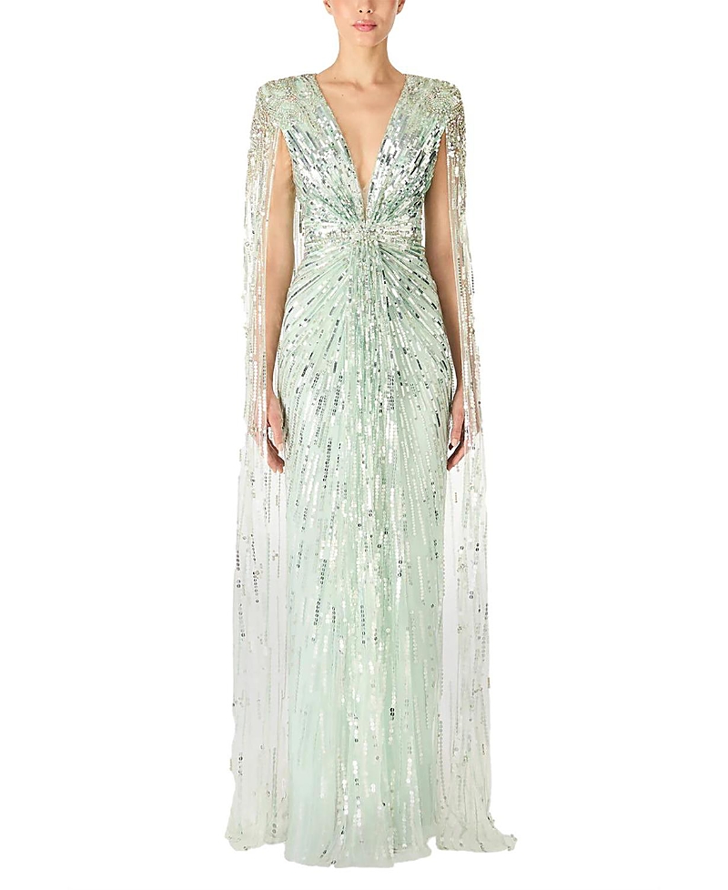 Jenny Packham Gold Rush Sequin-embellished Gown In Green