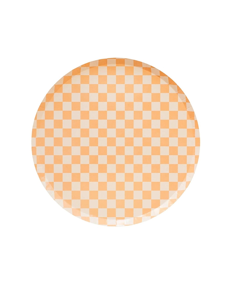 Jollity & Co Checkered Paper Dessert Plates, Set Of 8 In Orange