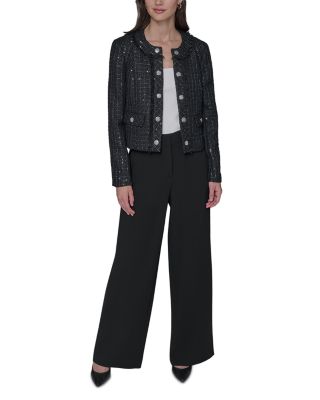 Cropped Collarless Tweed Jacket