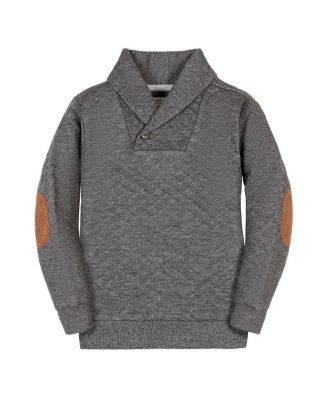  Unisex Long Sleeve Quilted Shawl Collar Sweatshirt with Elbow Patches