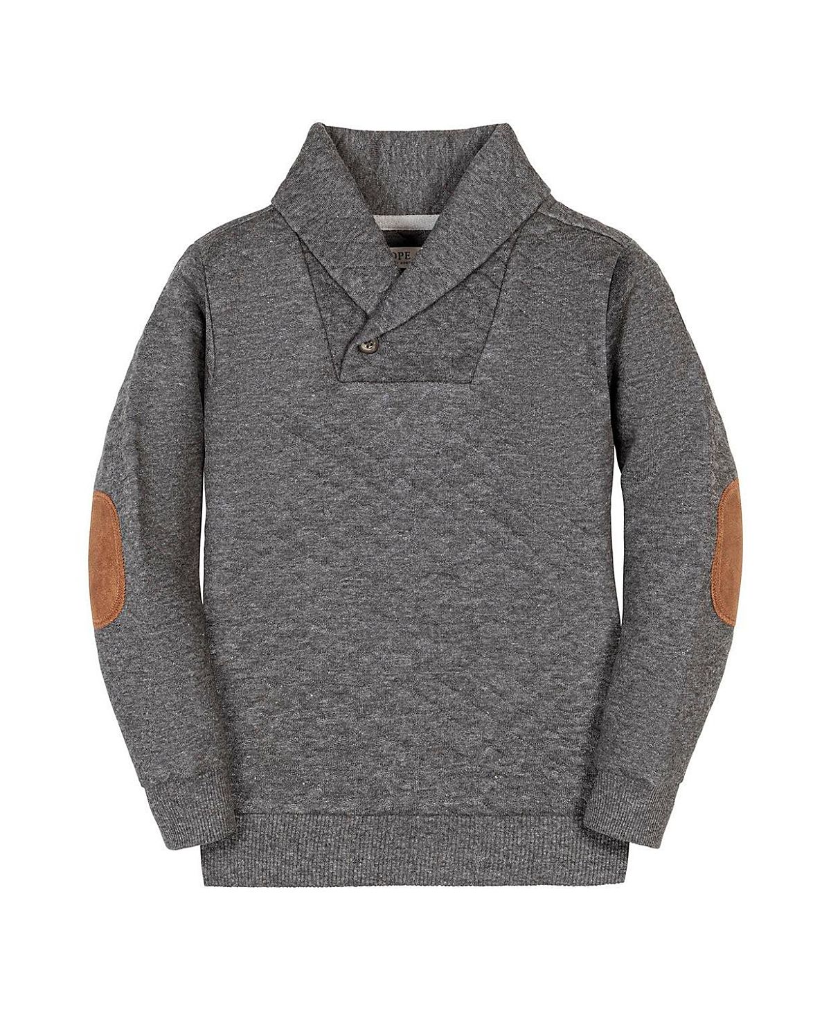 Hope & Henry Boys' Long Sleeve Quilted Shawl Collar Sweatshirt with Elbow Patches - Little Kid, Big Kid