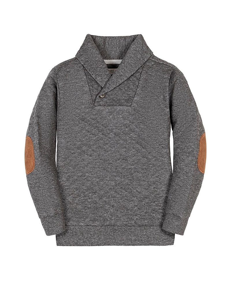 Hope & Henry Kids' Long Sleeve Quilted Shawl Collar Sweatshirt With Elbow Patches In Gray