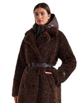 Tina Long Teddy Jacket with Removable Puffer Hood