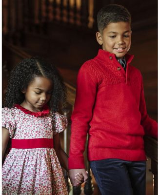 Boys' Organic Long Sleeve Mock Neck Sweater with Cable Yoke - Little Kid, Big Kid