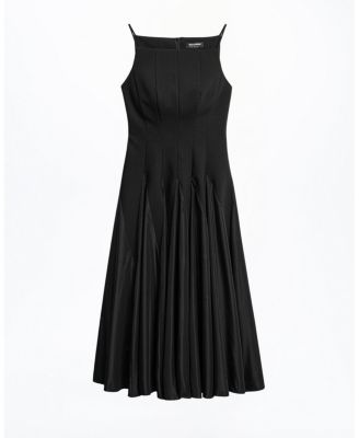  Square Neck Pleated Midi Dress