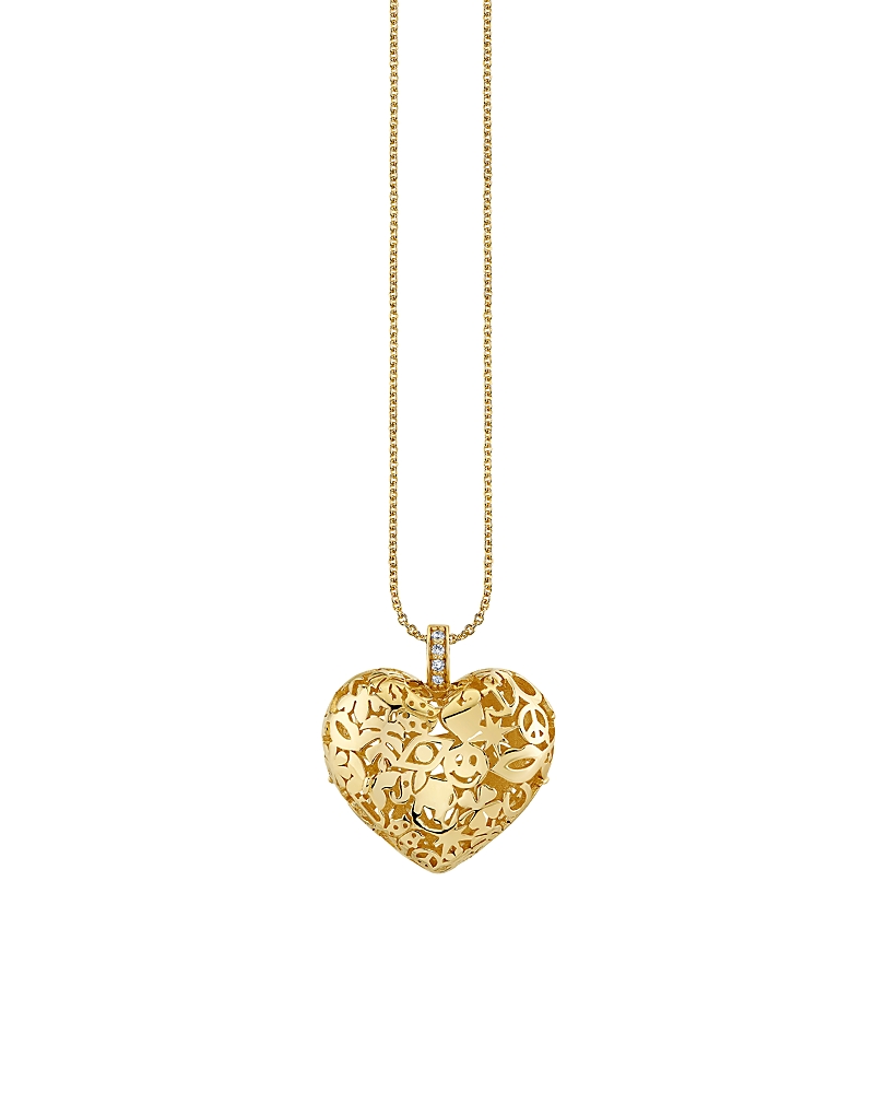 Sydney Evan 14k Yellow Gold Diamond Puffy Icon Wallpaper Heart Charm Necklace, 16 In Gold