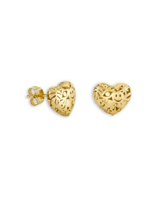14K Yellow Gold Small Puffy Icon Wallpaper Heart Stud Earrings