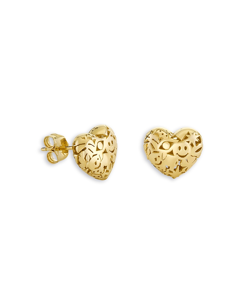 Sydney Evan 14k Yellow Gold Small Puffy Icon Wallpaper Heart Stud Earrings In Gold