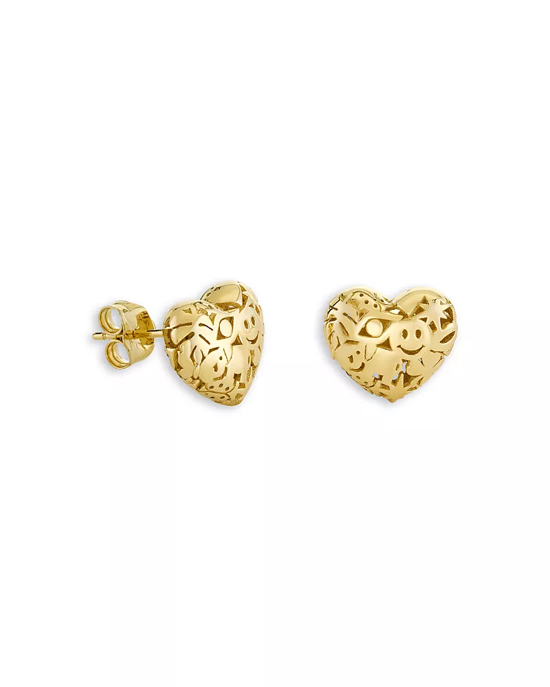 Sydney Evan 14K Yellow Gold Small Puffy Icon Wallpaper Heart Stud Earrings