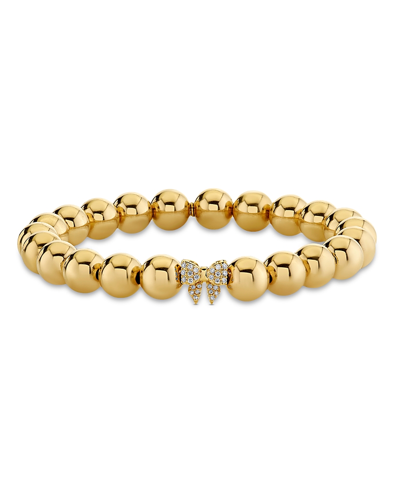 Sydney Evan 14k Yellow Gold Diamond Bow Beaded Bracelet In Gold