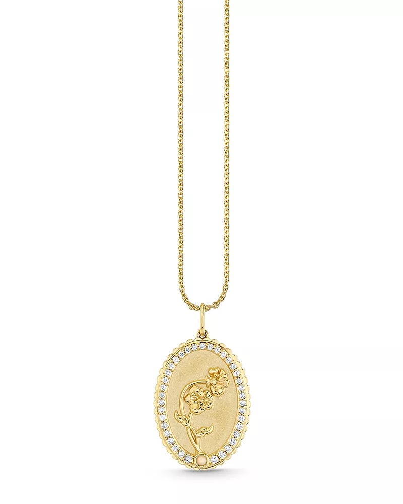Sydney Evan 14K Yellow Gold Diamond & Opal October Birth Flower Charm Pendant Necklace, 16