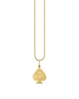 14K Yellow Gold Diamond Ace of Spades Charm Necklace, 16"