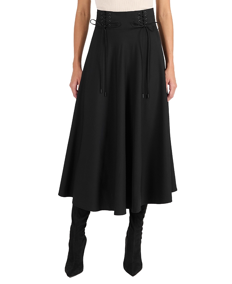 Santorelli Aster Full Midi Skirt with Leather Lacing Detail