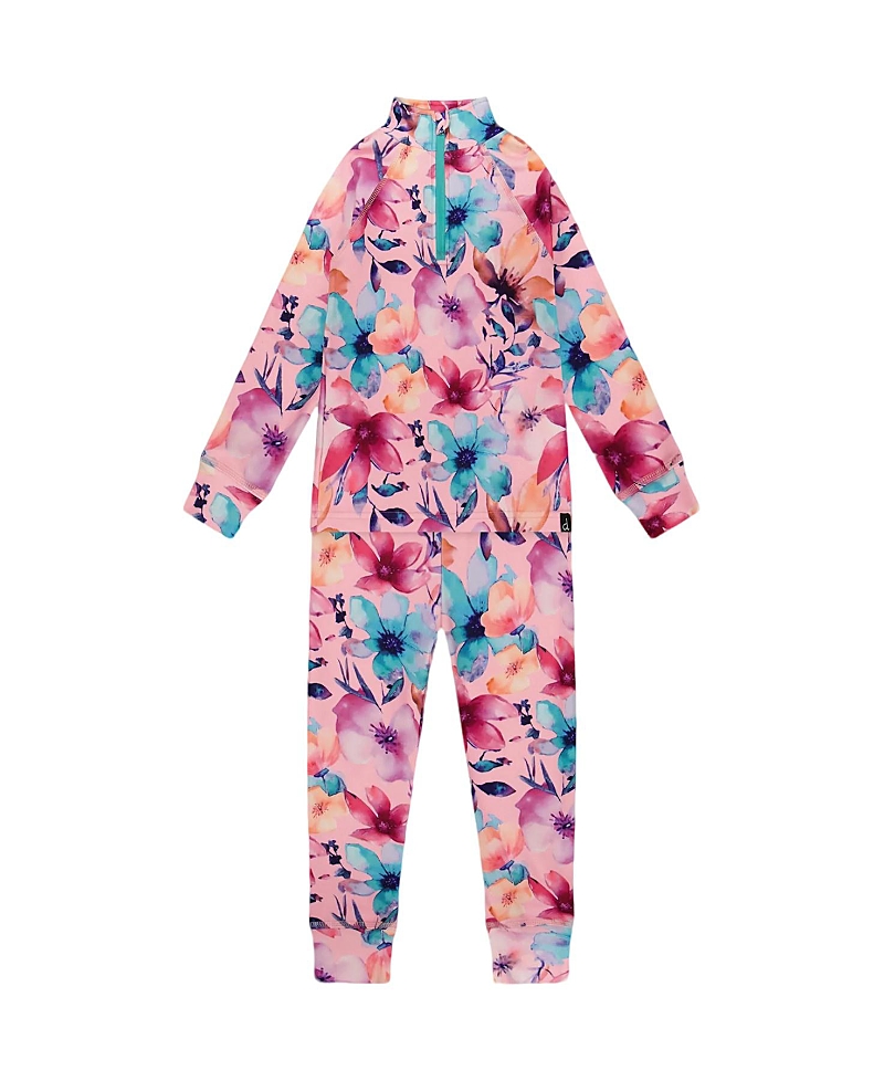 Deux Par Deux Two-piece Thermal Underwear Set Watercolor Flower In Pink