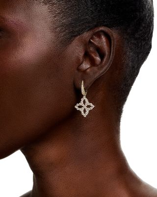 18K Yellow Gold Diamond Princess Outline Drop Earrings