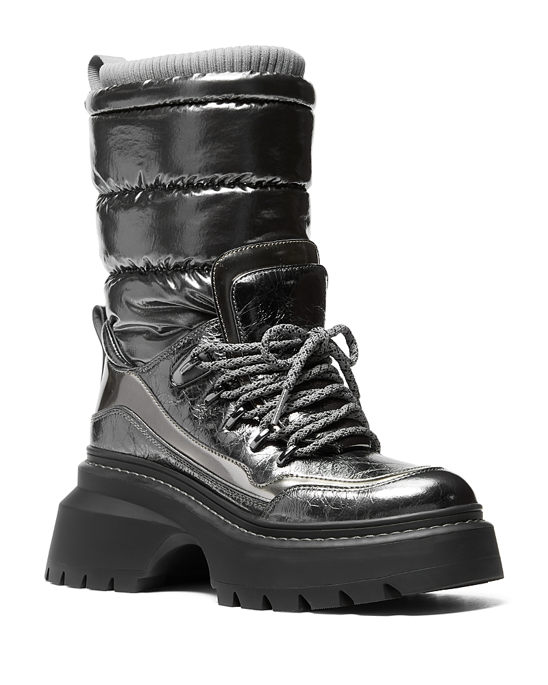 Michael Kors Shiloh Metallic Mixed-media Boot In Black