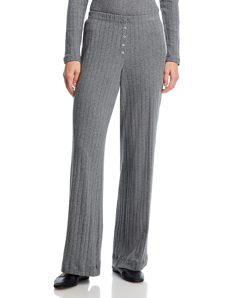 Leset Pointelle Cotton Wide-leg Pants In Gray