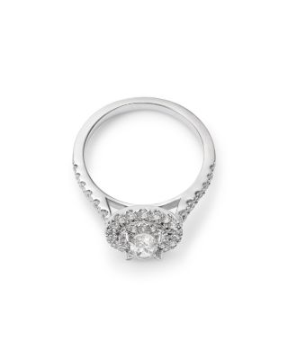 Diamond Oval & Round Double Halo Engagement Ring in 14K White Gold, 1.0 tcw