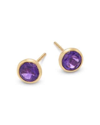 Semi Precious Gemstone Bezel Set Stud Earrings in 14K Yellow Gold