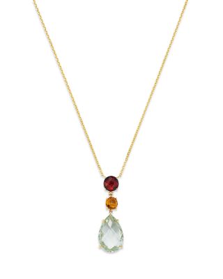 Prasiolite, Citrine & Garnet Pendant Necklace in 14K Yellow Gold, 16"