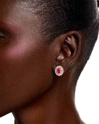 Ruby & Diamond Halo Stud Earrings in 14K Rose Gold