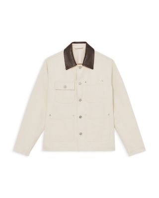 Clapper Long Sleeved Denim Leather Collar Worker Jacket