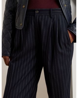 Striped Pleated Wool Blend Twill Pants