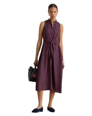 Print Tie Front Crepe Sleeveless Dress