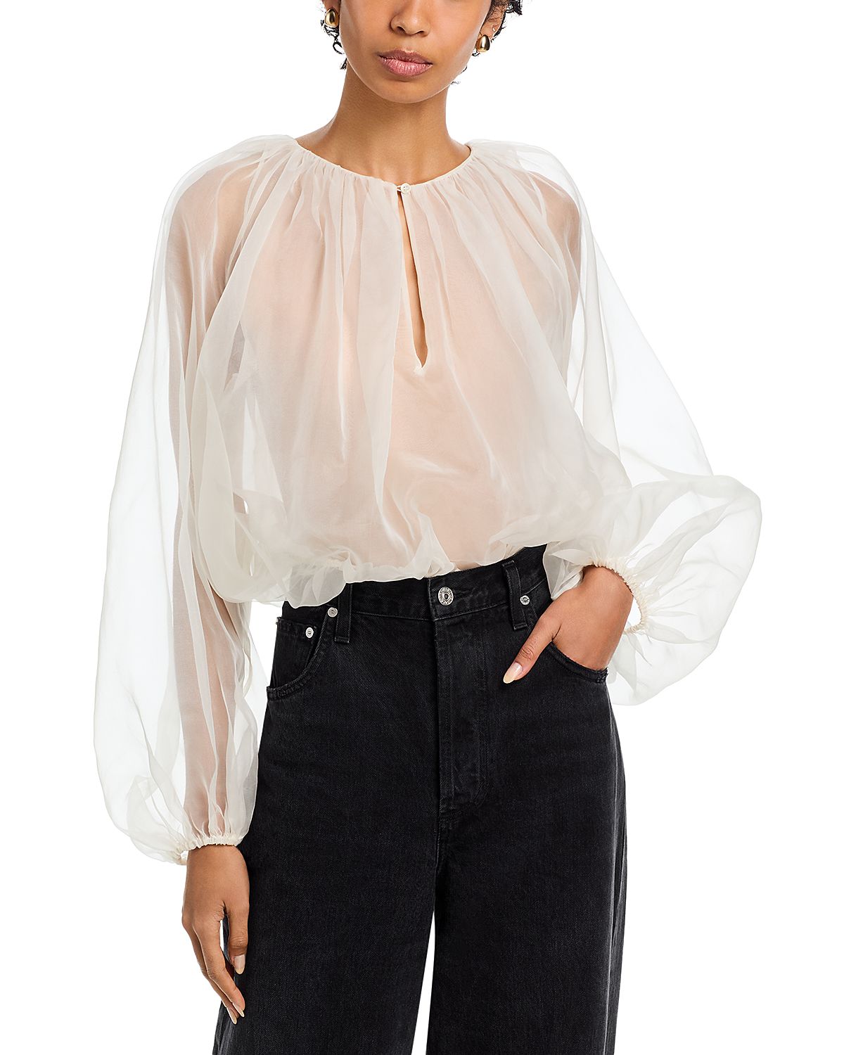 Frame The Sheer Silk Balloon Blouse