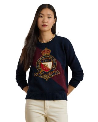 Color Blocked Crest Cotton Sweater