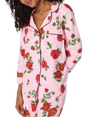 Falling Blooms Three Quarter Sleeve Cropped Pajama Set